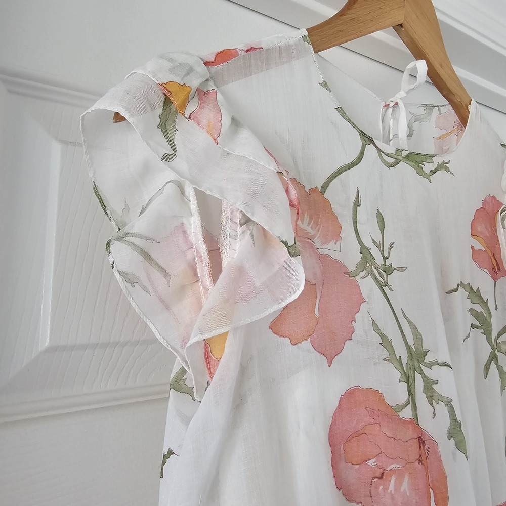 1970s 70s Vintage Dessy Creations Illusion Bodice Maxi Dress Poppy Floral #14 - Picture 5 of 16